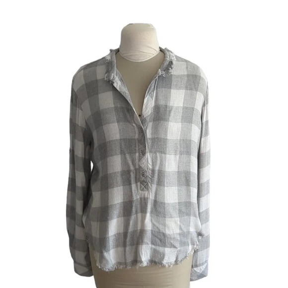 Anthropologie Cloth & Stone Plaid Fringe  Button Down - Picture 2 of 6